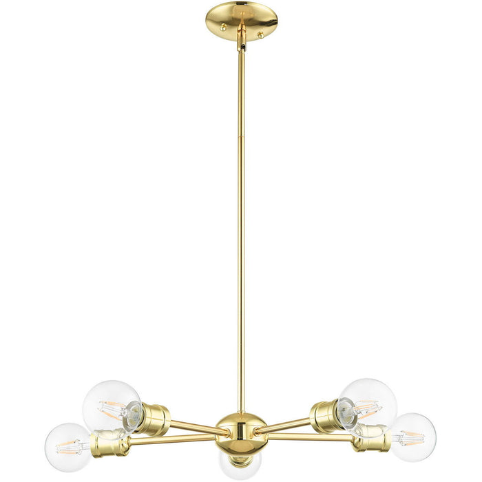 Five Light Dimmable Chandelier With Shades - Brass