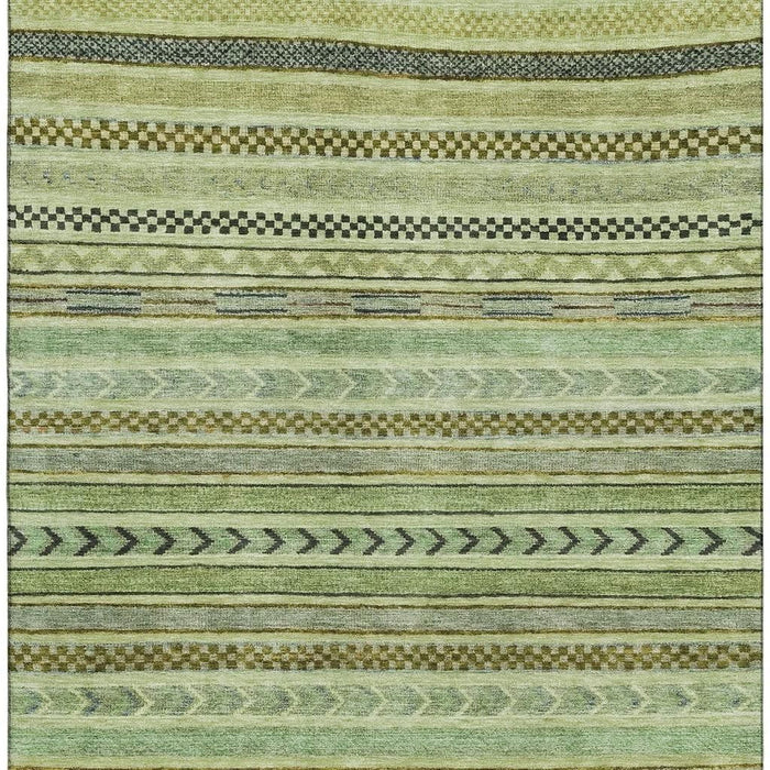 10' X 14' Striped Washable Area Rug With UV Protection (695156) - Artichoke Green / Gray / Sage
