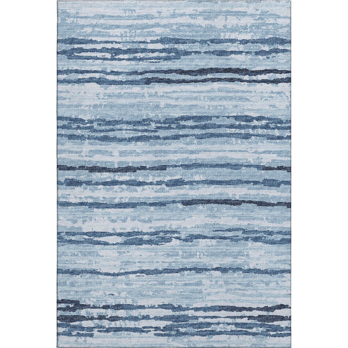 10' X 14' Striped Washable Area Rug With UV Protection - Blue / Ivory