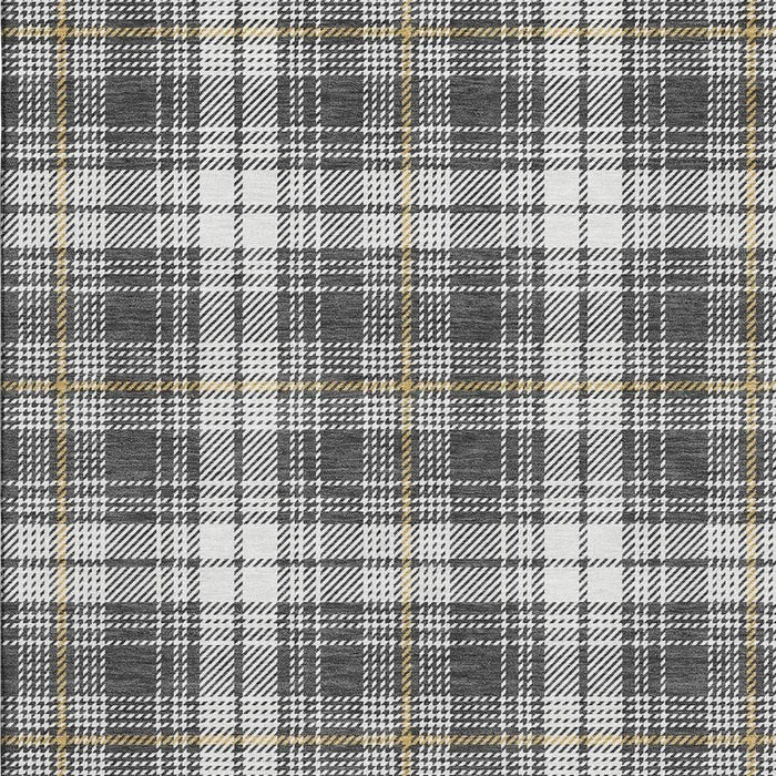 10' X 14' Plaid Washable Area Rug With UV Protection (678233) - Charcoal / Ivory / Gold