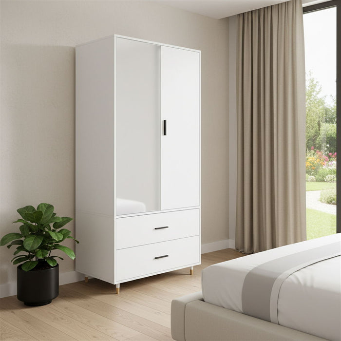 71" Mirro Two Door Two Drawer Combo Dresser - White