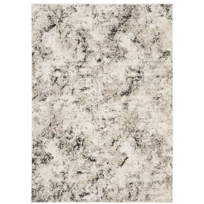 8' x 11' Abstract Power Loom Stain Resistant Area Rug - Ivory Gray Black Beige And Tan