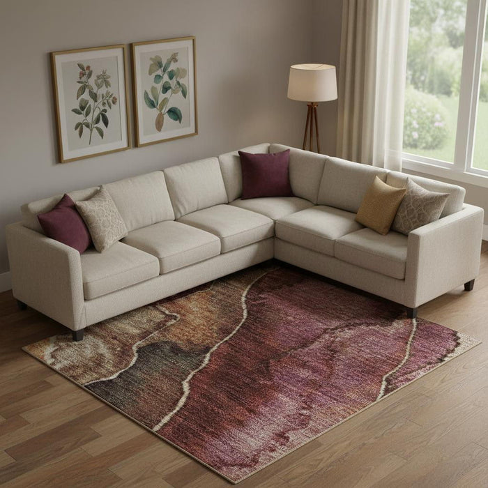 10' X 14' Floral Washable Area Rug With UV Protection (706193) - Khaki / Blush / Taupe