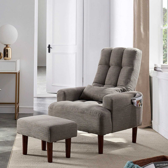 Giga modern living room sofa chair with ottoman, fabric recliner, adjustable to 5 angles, doubles as a lounge chair and bed.