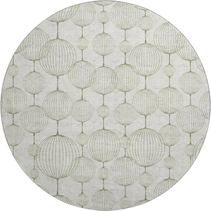 8' Geometric Washable Round Rug Polyester With UV Protection - Green And Beige