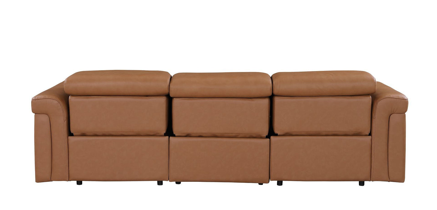 Top Grain Leather Reclining Metal USB Sofa (720429) - Chestnut