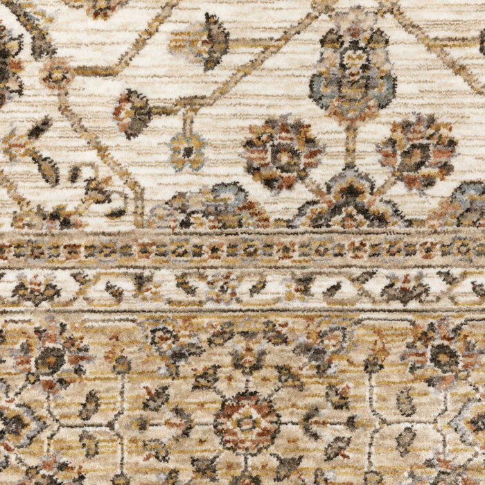 10' x 13' Oriental Power Loom Stain Resistant Area Rug With Fringe - Gold And Ivory