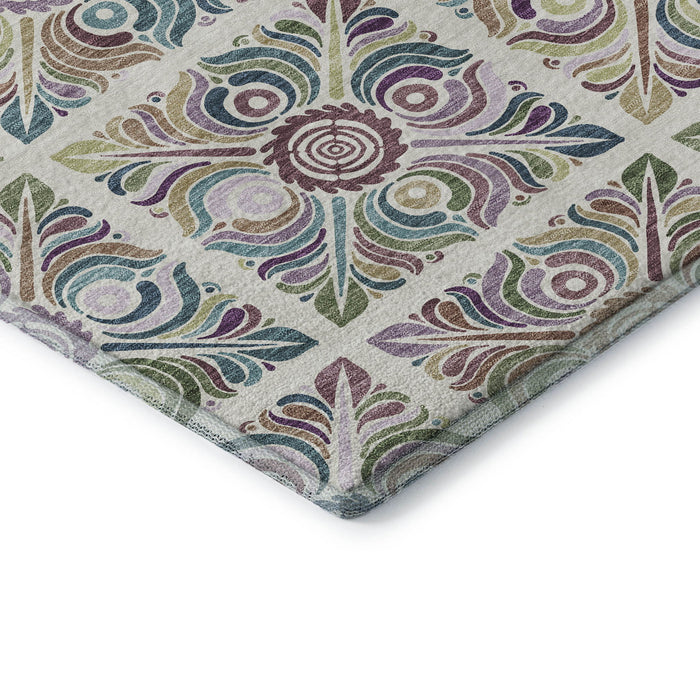 10' X 14' Medallion Washable Area Rug With UV Protection (667697) - Ivory / Purple / Teal