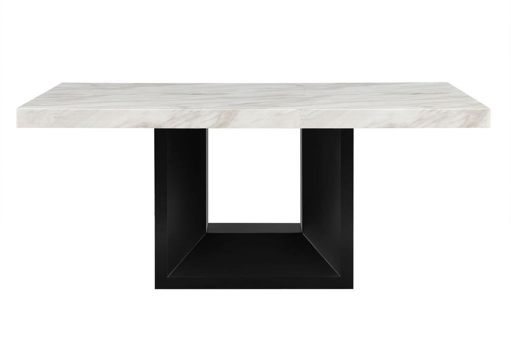 70" Faux Marble And Wood Pedestal Base Dining Room Table - White