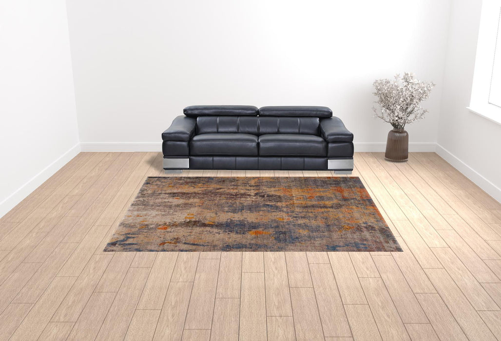 9' x 12' Abstract Power Loom Distressed Stain Resistant Area Rug - Gray Beige Blue And Yellow
