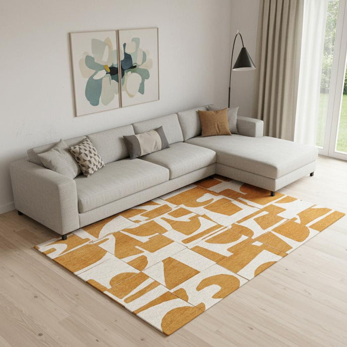 8' X 11' Geometric Washable Area Rug (551995) - Yellow / White