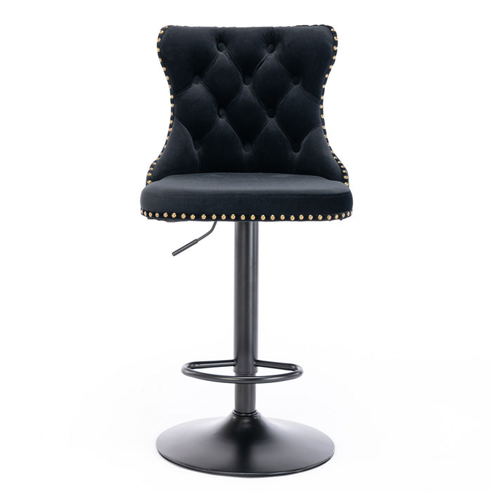 Set of two Giga modern upholstered swivel barstools with adjustable height, tufted backs, ideal for home bars and kitchen islands