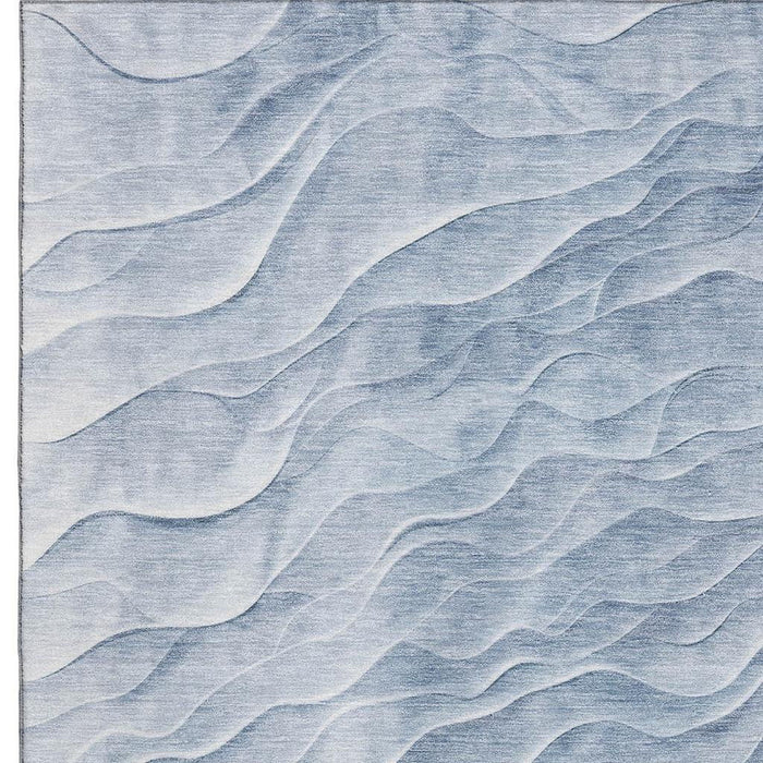 10' X 14' Abstract Washable Area Rug With UV Protection (694785) - Denim Blue / Ivory