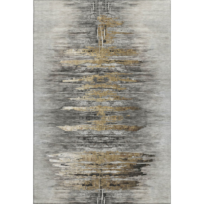 8' X 10' Abstract Washable Area Rug With UV Protection - Gray And Gold