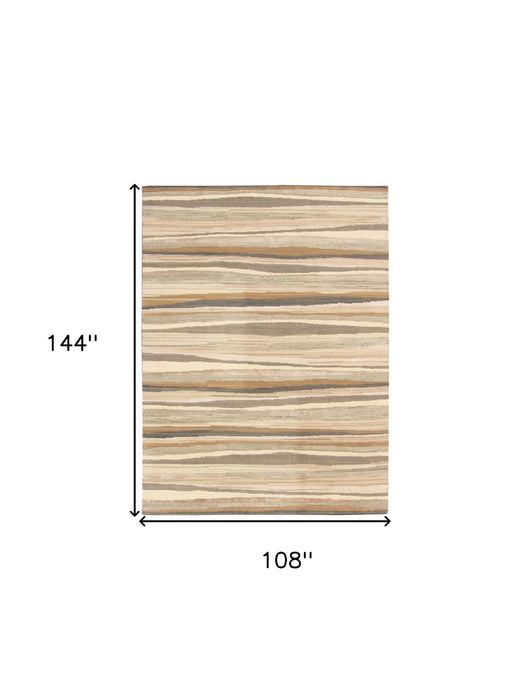 9' x 12' Wool Abstract Stripe Hand Loomed Area Rug - Beige And Brown