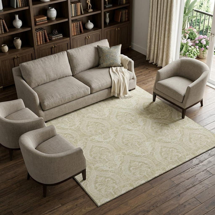 10' X 14' Floral Washable Area Rug With UV Protection (649774) - Beige / Ivory