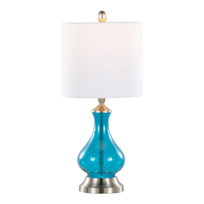 Jasmine - 22" Glass Accent Lamp (Set of 2) - Clear Sapphire Blue Seeded Glass, Brushed Nickel And White Linen Shade from Grandview Gallery