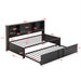 Giga industrial metal daybed with trundle, storage shelves, and USB ports, featuring a sturdy metal frame and modern design.