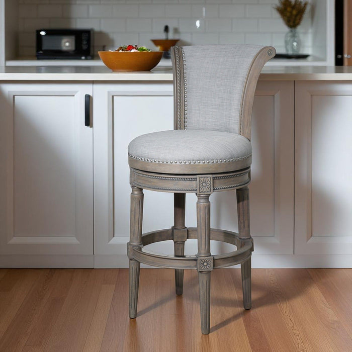 25" Solid Wood And Fabric Counter Height Swivel Bar Chair - Champagne / Gray