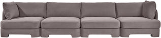 Meridian Furniture Hammond velvet performance fabric 4-piece sectional sofa with upholstered seats and backrests, stationary design