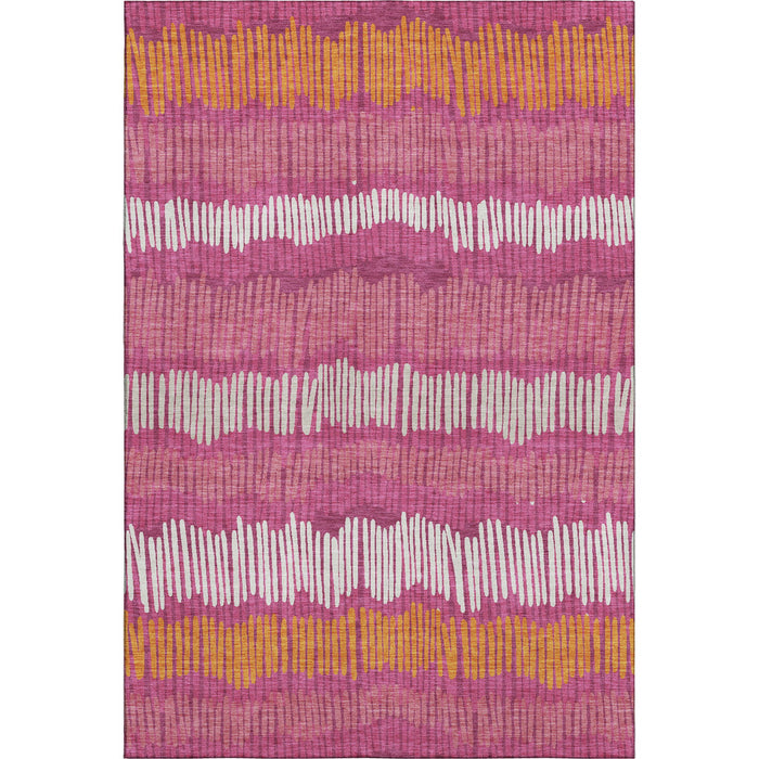 10' X 14' Striped Washable Area Rug With UV Protection (670622) - Blush / Orange / Ivory