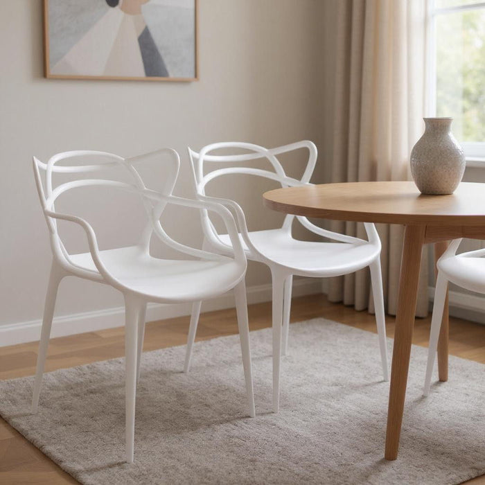 Heavy Duty Plastic Open Back Dining Arm Chairs (Set of 4) - White