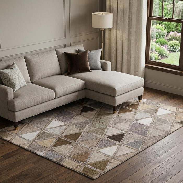 10' X 14' Geometric Washable Area Rug With UV Protection (657617) - Brown / Gray / Ivory