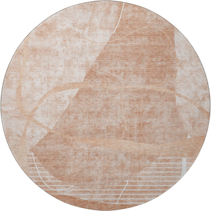 8' Abstract Geometric Washable Round Rug With UV Protection - Salmon And Ivory