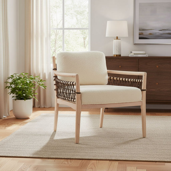 Upholstered Solid Wood Arm Chair - Ivory