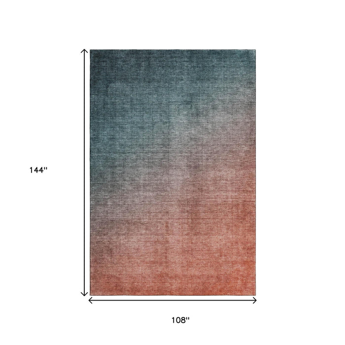 9' X 12' Ombre Washable Area Rug With UV Protection (649689) - Teal / Rust