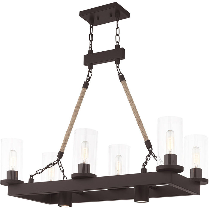 30" Eight Light Metal Dimmable Chandelier With Shades - Bronze