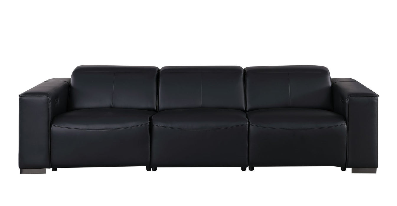 Top Grain Leather Reclining Metal USB Sofa (720301) - Black