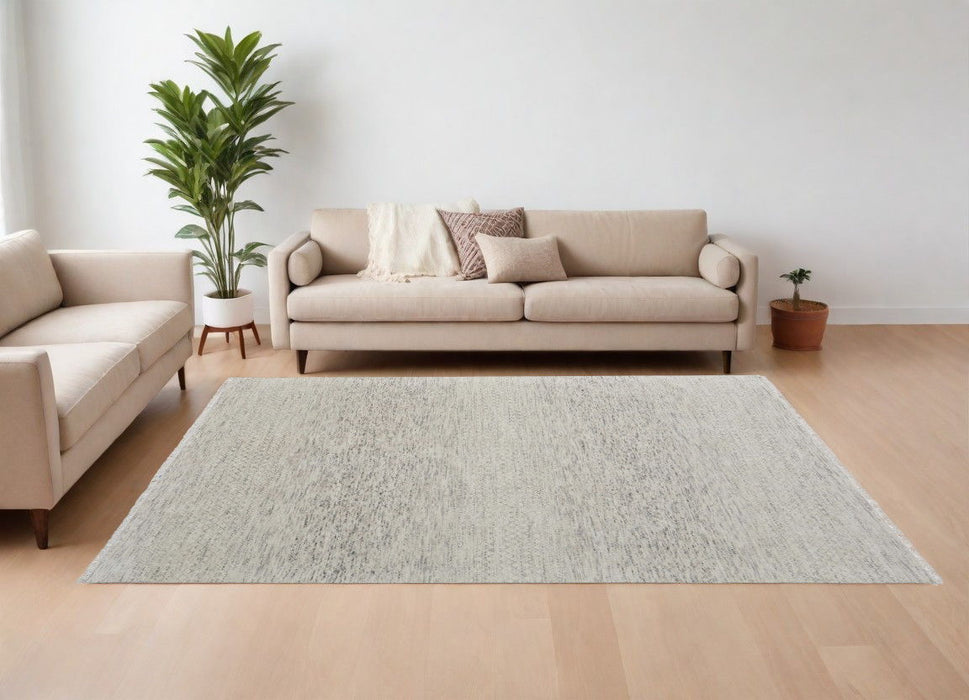 8' x 10' Wool Hand Knotted Area Rug With Fringe - Ivory And Gray