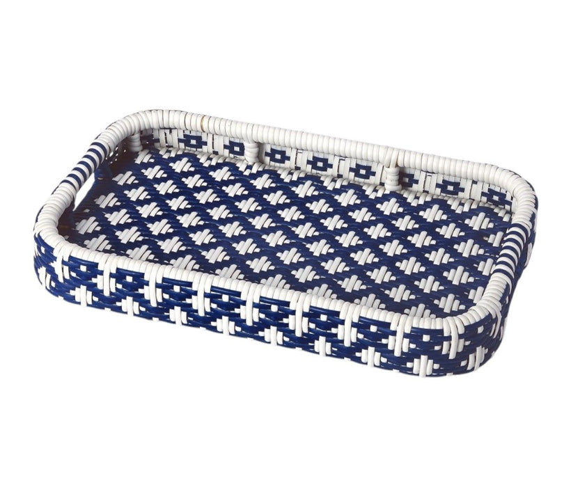 35" Rolling Rattan Bar Cart - Blue
