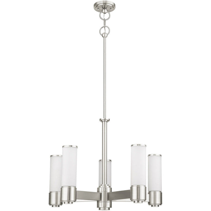 20" Five Light Dimmable Chandelier With Shades - Nickel