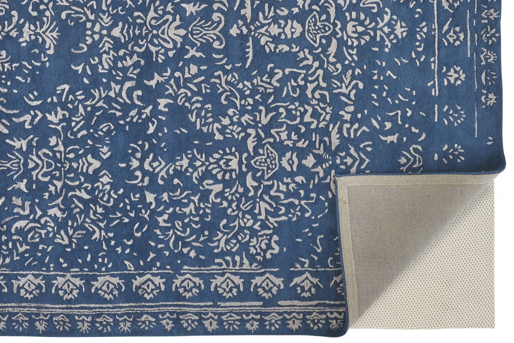 10' x 14' Wool Floral Tufted Handmade Distressed Area Rug - Blue And Silver