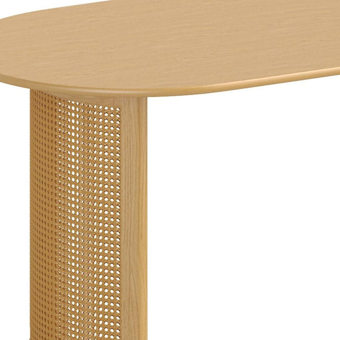 Double Pedestal Base Oval Wood Dining Table - Natural / Light Brown