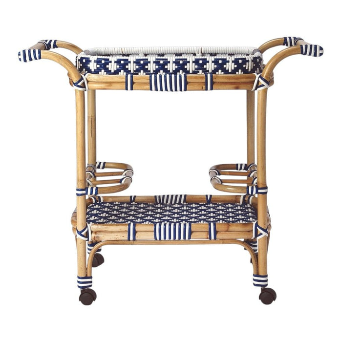 35" Rolling Rattan Bar Cart - Blue