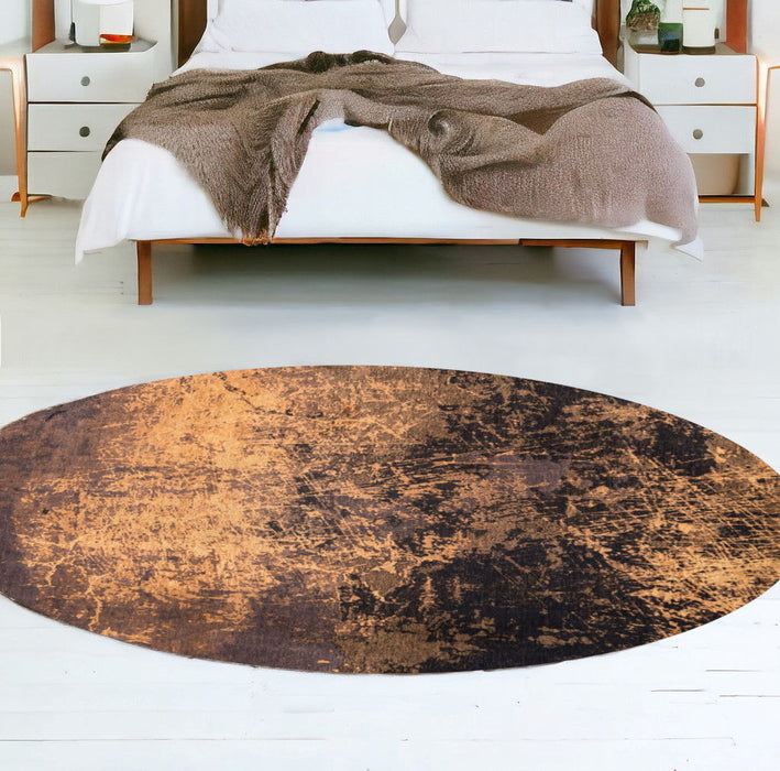 8' Round Abstract Non Skid Area Rug - Brown And Yellow