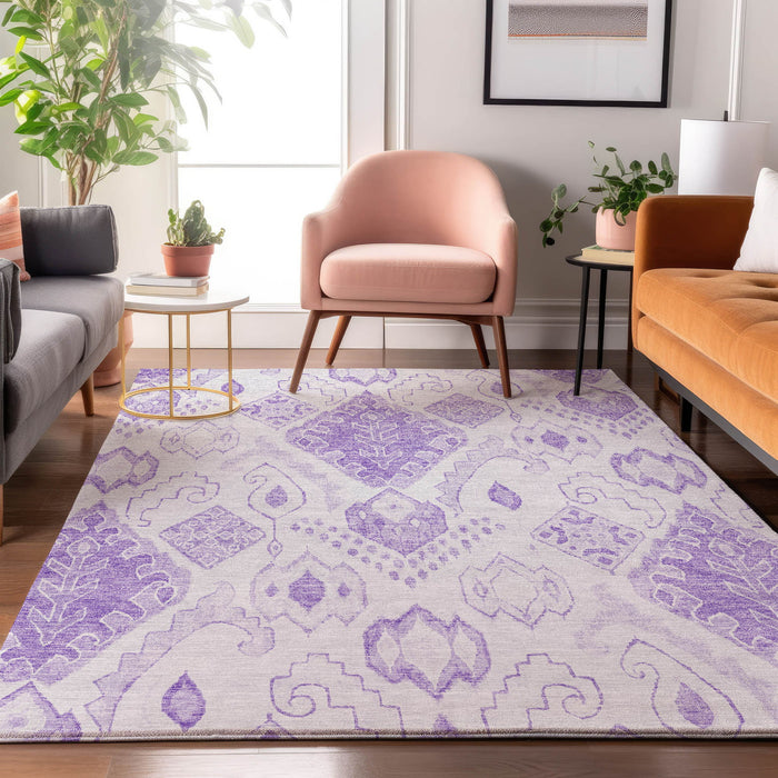 10' X 14' Moroccan Washable Area Rug With UV Protection - Purple And Ivory