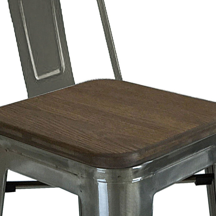 Solid Wood And Metal Low Back Bar Height Bar Chairs (Set of 4) - Brown And Gray