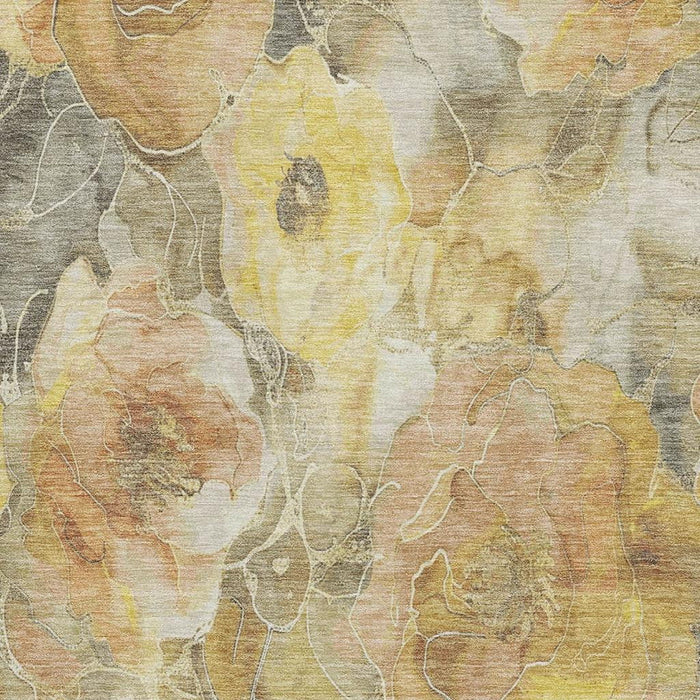 10' X 14' Floral Washable Area Rug With UV Protection (706061) - Gold / Gray / Beige