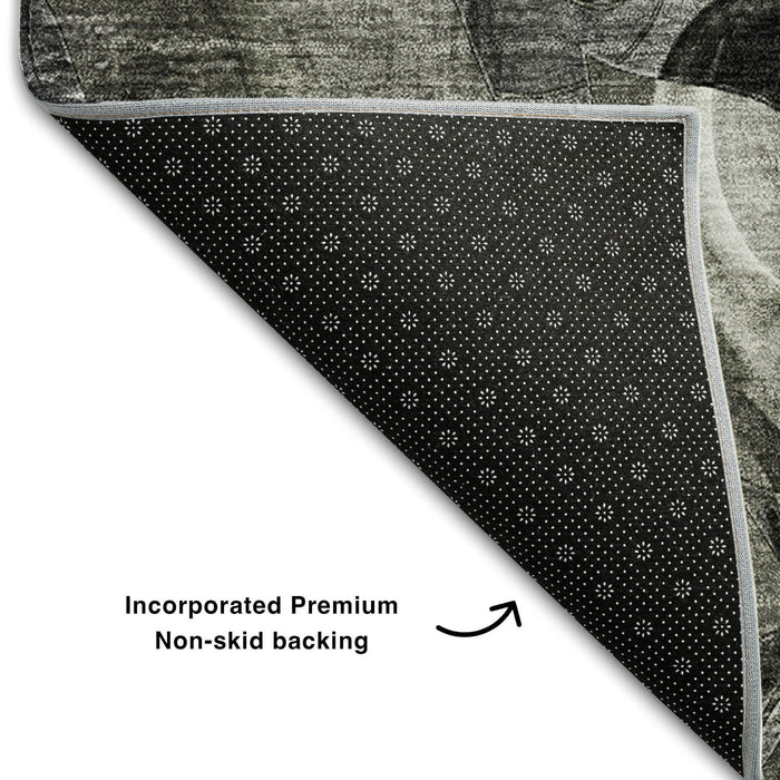9' X 12' Abstract Distressed Washable Area Rug With UV Protection (648987) - Gray / Ivory