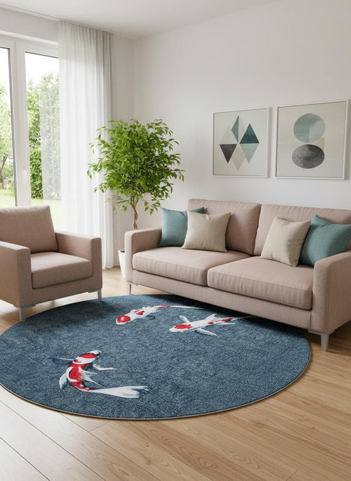 8' Abstract Washable Round Rug (552040) - Blue / White