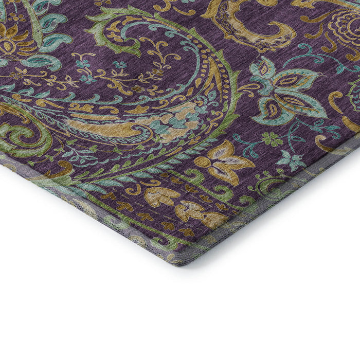 10' X 14' Paisley Washable Area Rug With UV Protection (647998) - Purple / Green / Blue