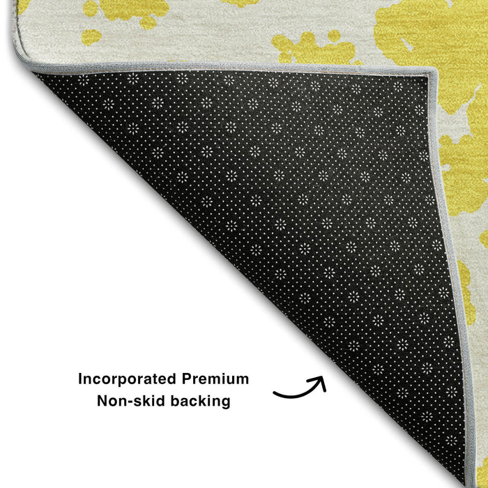 9' X 12' Abstract Washable Area Rug With UV Protection (646601) - Yellow / Ivory