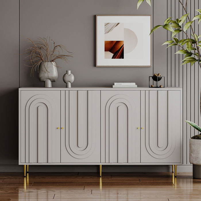 Modern Giga lacquered 4-door sideboard cabinet with sleek design, ideal for living room, entryway, hallway, office, or dining room storage.