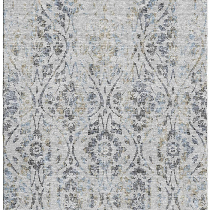 10' X 14' Floral Washable Area Rug With UV Protection (669054) - Gray / Blue