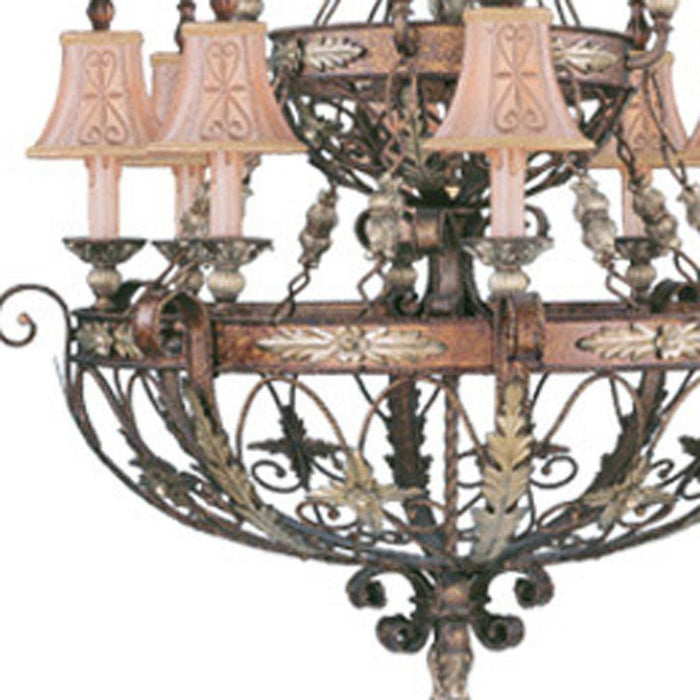 Twelve Light Metal Dimmable Chandelier With Shades - Bronze / Cream