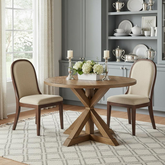48" Wood Cross Leg Base Round Top Dining Table - Oak